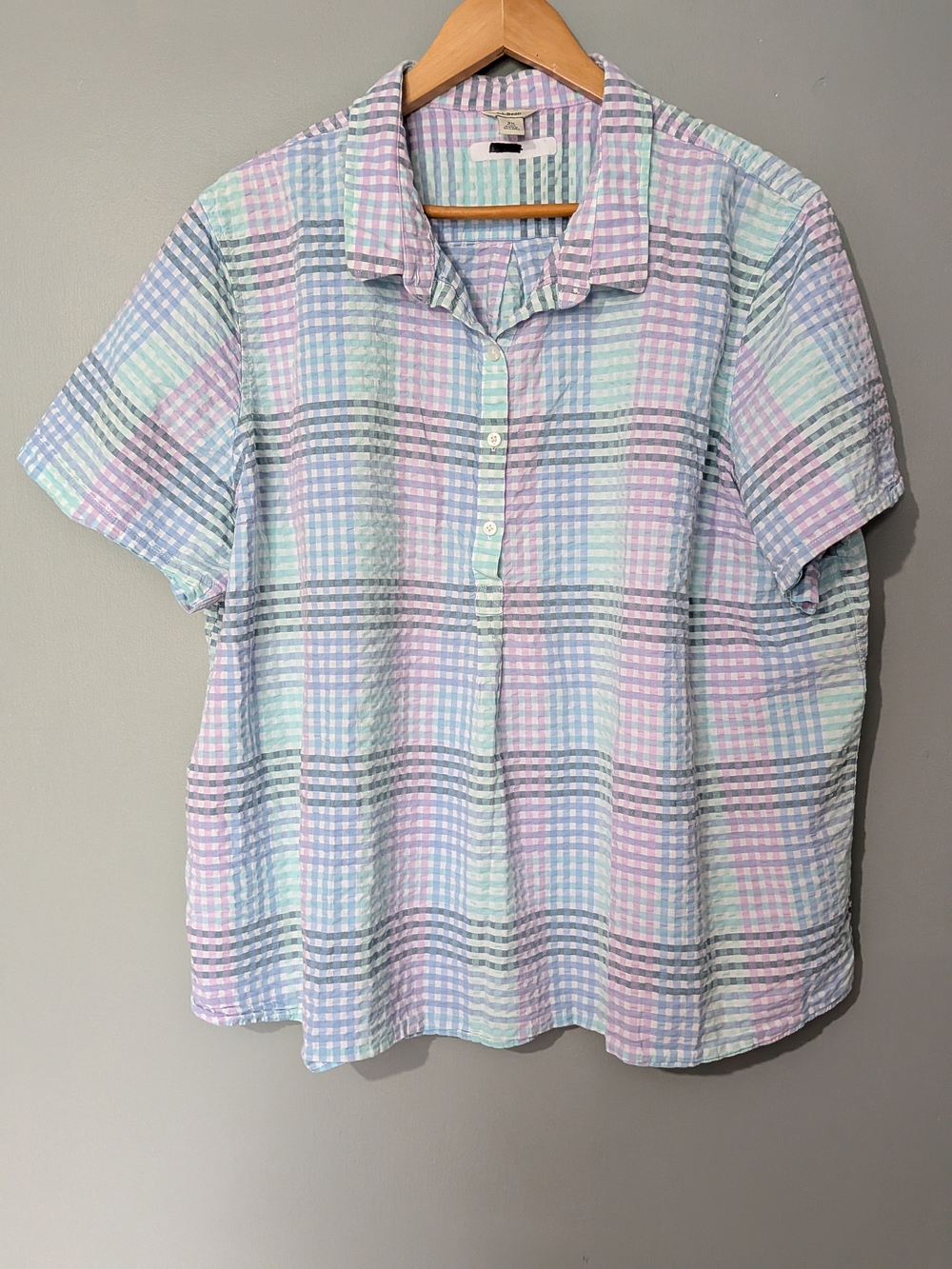 L.L Bean Women's Vacationland Seersucker Short-Sleeve Popover Stripe 90s Grandma